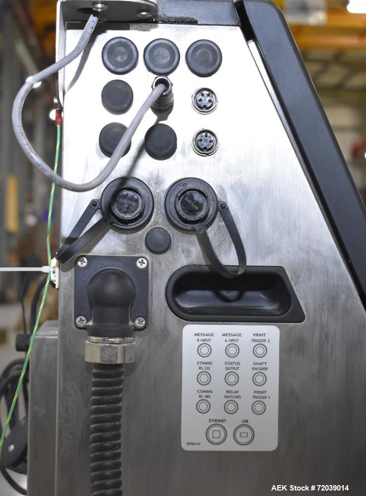 Used Video Jet Ink Jet Coding Machine, Model 1510. Capable of speeds up to 279 m/min (914 ft/min). Has a single print head with up to five lines of type. Communications: Ethernet and RS-232 Serial. 1...